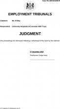 Ms M May v University Hospitals of Leicester NHS Trust: 2601610/2019